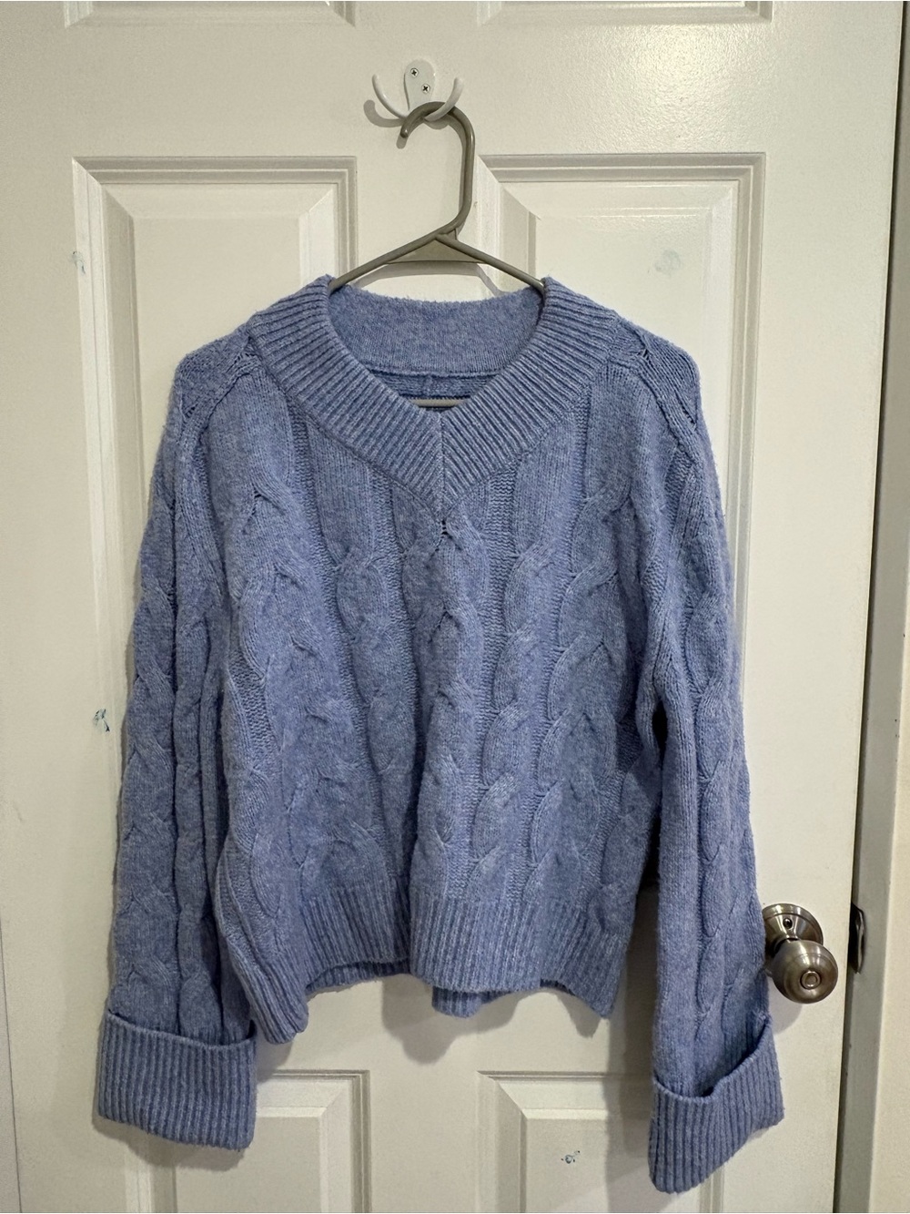 Abercrombie & Fitch Powder Blue Cable-Knit V-Neck Sweater